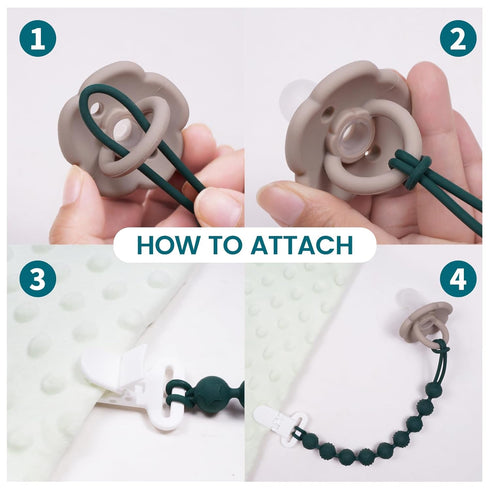 4 Pcs Green Baby Silicone Teething Pacifier Clip,One-piece Design,Round Shape,Textured Surface,BPA Free.