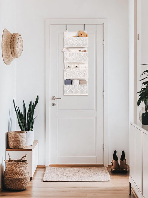 Closet 4 Macrame Over the Door Organizer Boho Decor Nursery Storage, Leaf Weaving Organizers and Storagewith Hanging