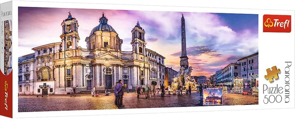 Trefl Panorama Piazza Navona, Rome 500 Piece Jigsaw Puzzle – Red 26"x9" Print, DIY Creative Fun