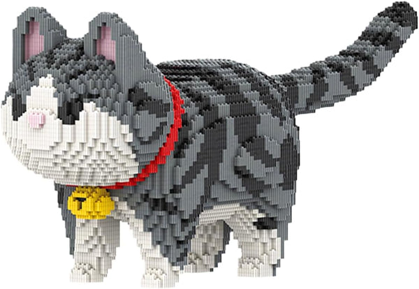 HONLANCH Animal Gray Striped Bell Cat Micro Building Blocks Set8000PCS Gift for