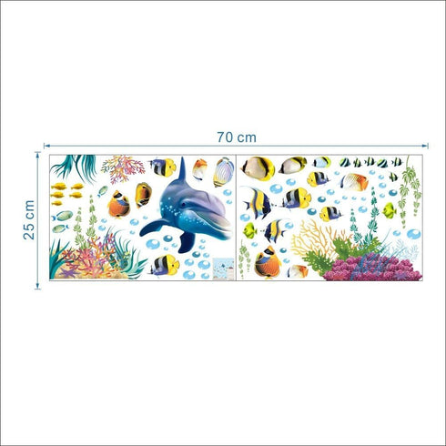 Ocean Wall Stickers for Under The Sea Theme, Cute Fish, Blue Dolphin, Seagrass Coral Mural for Nursery Kids Room