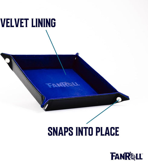 FanRoll by Metallic Dice Games Fold Up Velvet Dice Tray w/PU Leather Backing - Blue for RPG Dice Accessories