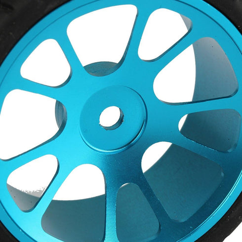 Mxfans 4Pcs Plastic Tires & Blue 10-Spokes Aluminum Wheel Rims for RC 1:10 On-Road Car