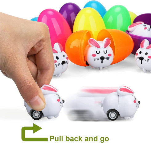 12PCS Easter Eggs Filled with Pull Back Car Toys, Easter Basket Stuffer for Toddler Boy Girl, Plastic Easter Eggs