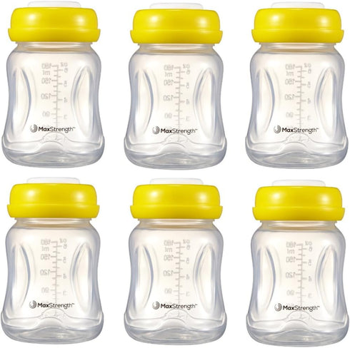 Breastmilk Bottles 6pc Set with Leak Proof Lids by Max Strength Pro,
