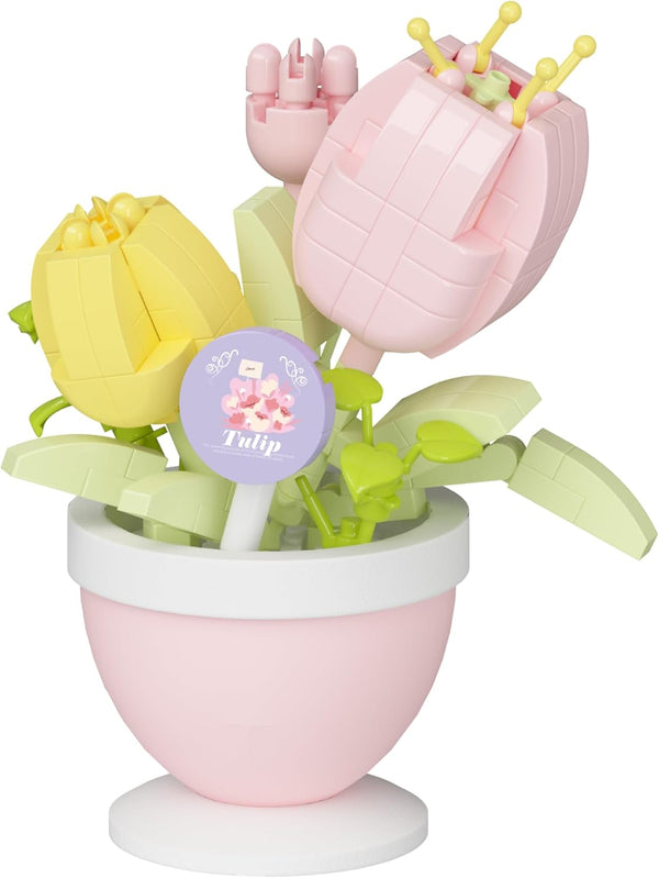 Jollcnoia Tulip Mini Flower Bonsai Building Toy Potted Plant Blocks Artificial Particle Flower