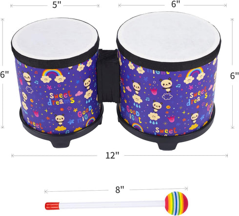 Bongo Floor Tom Drums Set for Kids, Children Percussion Music Instrument with 2 Mallets