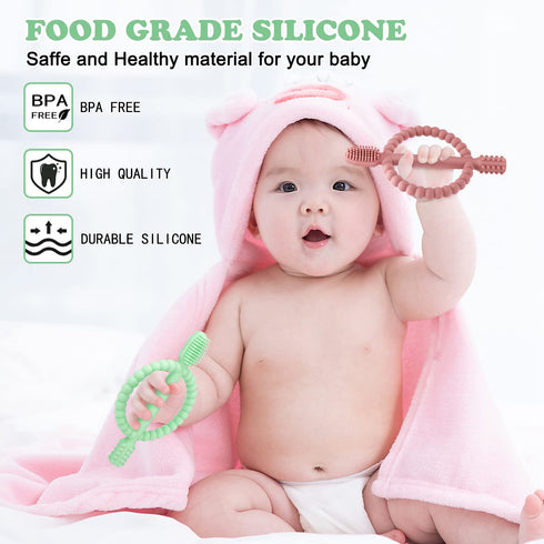 0-6 6-12 Baby Teething Toys with Easy-Hold Handle, Silicone Infant Toothbrush, Textured On Both Sides Helps Massage