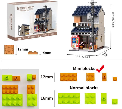 Set 1219pcs RAVAYO Japanese Tea House Mini Building with LED - Japanese Street View Simulation Architecture