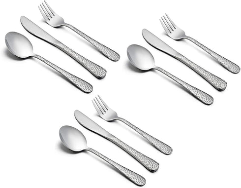 HaWare 9-Piece Toddler Kids Silverware Set - Stainless Steel Hammered Flatware for Preschoolers, Dishwasher Safe