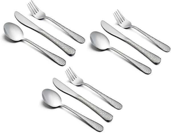 HaWare 9-Piece Toddler Kids Silverware Set - Stainless Steel Hammered Flatware for Preschoolers, Dishwasher Safe
