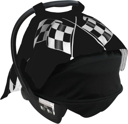SHANGYINGJI Summer Cool Black and White Checkered Flag Car Seat Cover Baby Carseat Covers Baby for Girl Boy Muslin