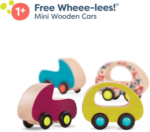 B. toys 6 Little Wooden Toy Cars Free Wheee-Lees Colorful Play Set for Kids, Toddlers, 1 Year +
