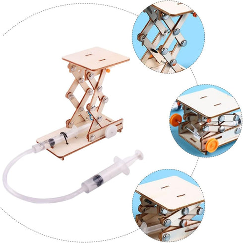 Toyvian 1 Set Hydraulic Lift Model Wood Puzzle Toy for Kids, Mechanical Model Building Kits
