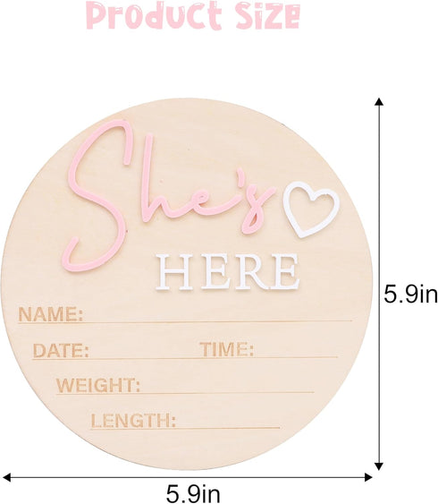 RSOLIET She's Here or He's Here Wooden Sign - Gender Reveal Wooden Sign, Acrylic Gender Announcement, Hospital Birth