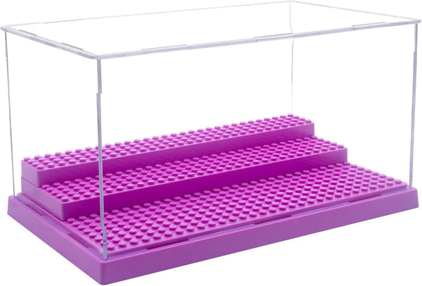 Minifigure Display Case for Action Figures, Dustproof Acrylic Box with 3 Movable Steps