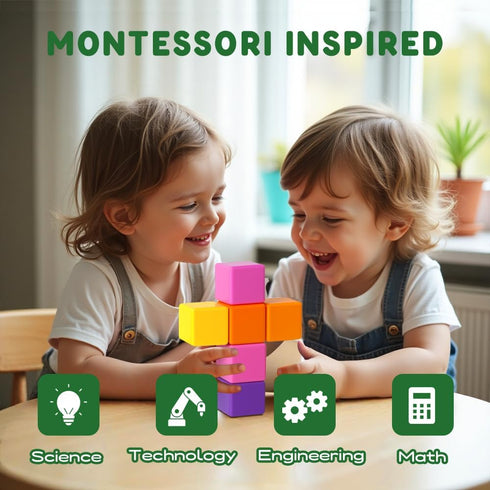 1.65 Inch 3D 8 1-3 (16PCS) Pairez Toys Magnetic Blocks, Large Magnetic Building Blocks for Toddlers, Magnet Cubes