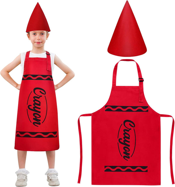 Kids Crayon Costume Set, Crayon Apron with Gnome Cone Hat, Funny Dress