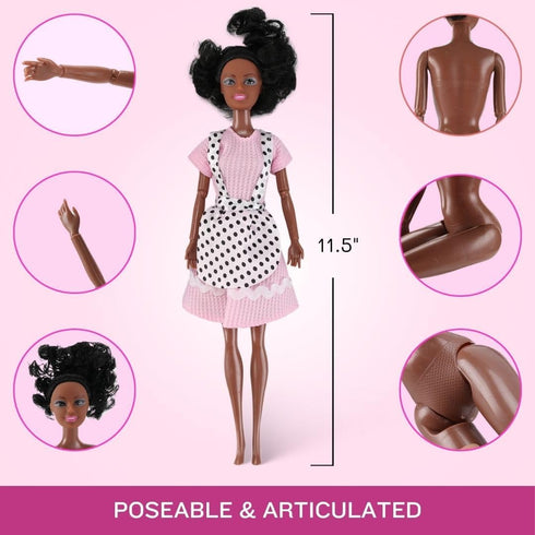 6 Set 11.5" Pack Liberty Imports of African American Black Toy Dolls - Premium Fashion Style Diversity Role Play Dolls