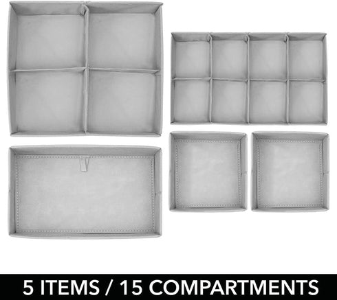 Drawer/Closet Set 5 mDesign Soft Fabric Dresser Divided Storage Organizer Bins for Nursery - Holds Blankets, Bibs