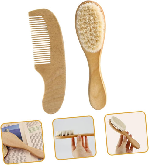Set Infant Hair Brush and Comb Kit Wool Brush for Newborn Hair Care Supplies