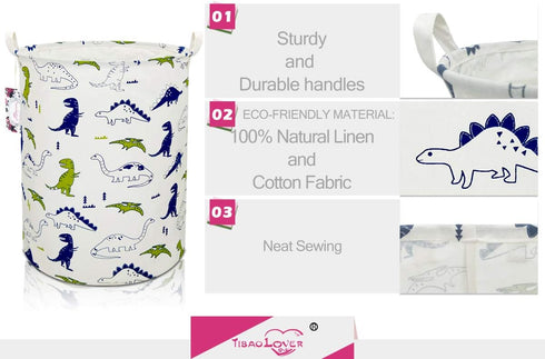 Dinosaur Laundry Basket Hamper - Cute Kids Toy Storage Bin with Handles for Boys and Girls Dinosaur Room Decor