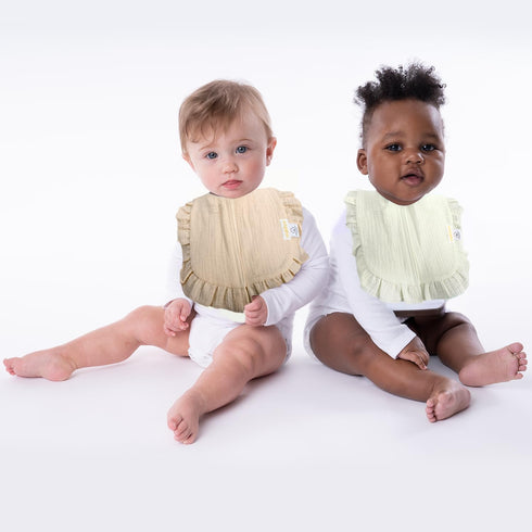 100% 2 Pack, usakinon Organic Cotton Muslin Baby Bibs CPC & GOTS Certified, Front-Closure Drool Bibs, Patent Pending