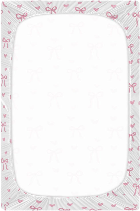 Sheet,39x27IN Pfrewn Crib Sheets for Boys Girls Aesthetic Pink Ribbon Bow Fitted Crib Sheet for Mini Crib Mattress