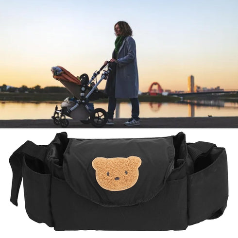 Stroller Organizer Bag with Insulated Cup Holders, Large Storage Space, Polyester, Portable with Shoulder Strap