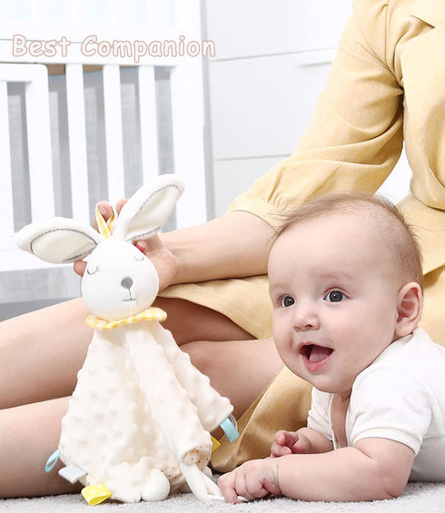 Lovey Bunny Security Blanket for Baby Girls and Boys, Soft Plush Stuffed Animal Blanket with Crinkle Ear