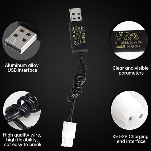 Fytoo 3PCS 9.6V Tamiya Plug USB Charging Cable for Remote Control Car, Truck, Tank, Engineering Car