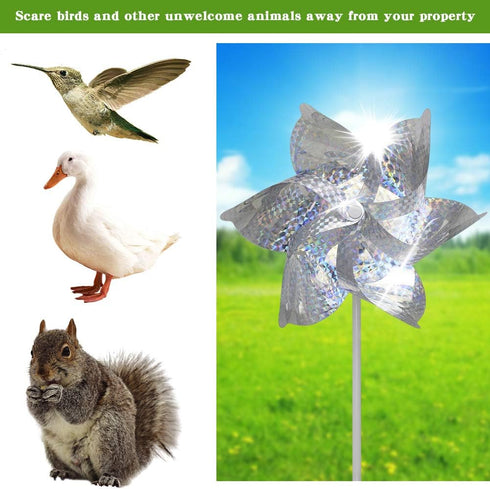 SUNPRO Reflective Pinwheels, 10-Pack Extra Sparkly Pinwheels for Garden Decor, Scare Birds Away from Yard