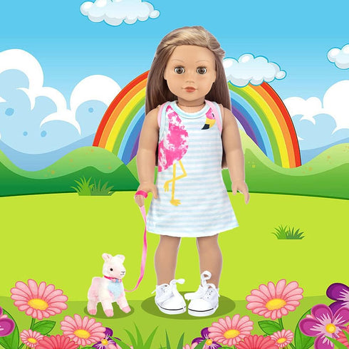 Ecore Fun 18 Inch Girl Doll Carrier Bag with Doll Clothes, Accessories, Dress, Backpack, Shoes, Sunglasses, Toy Lamb