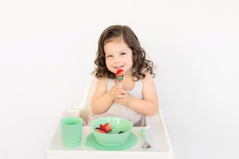 Set, 2 Pack Ubbi Toddler Utensils Stainless Steel Fork & Spoon with Easy-Grip Silicone Handles, Kids Silverware