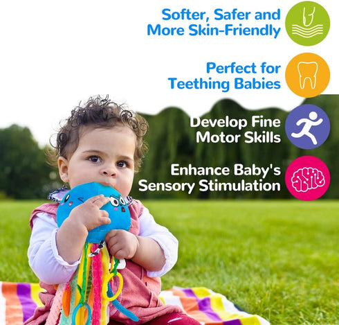 10 0-3-6-18 teytoy Sensory Toy, Texture Toys for Babies with Rattle, Autism Sensory Toys Jellyfish Shape Tactile