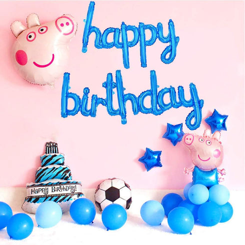 BEISHIDA Blue Happy Birthday Balloons Banner, 16 Inch Mylar Foil Birthday Letters Balloons for Kids Adults Ocean Theme