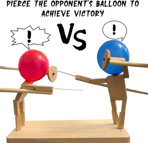 gzrnje Battle,2024 2 Balloon Bamboo Man New Pop Wooden Fencing Puppets,Fun Wooden Bots Battle Game for Players