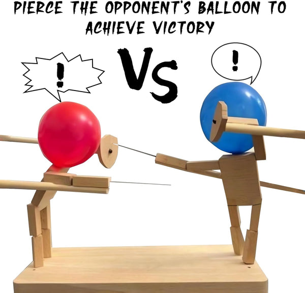 gzrnje Battle,2024 2 Balloon Bamboo Man New Pop Wooden Fencing Puppets,Fun Wooden Bots Battle Game for Players
