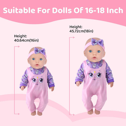 10 Sets 14-18 Inch 17 Inch 43cm UNICORN ELEMENT Baby Doll Clothes for Dolls, Baby Doll Clothes and Headbands Outfits