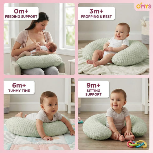 OMYS Nursing Pillow, Breastfeeding Pillows with Removable Cover for Mom with Breathable Filling, Ergonomic Baby Feeding