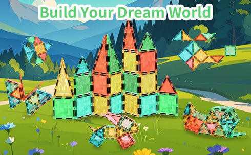 3+ (60 Magnetic Tiles,Magnet Building Blocks Construction Stacking Educational Toy Creative Playboard for Kids Ages