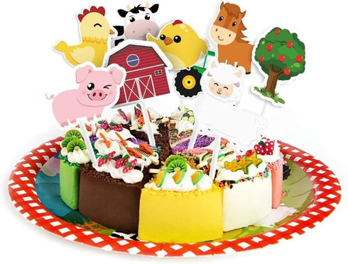 WERNNSAI 36 PCS Farm Cupcake Toppers, Animal Birthday Decorations for Kids Baby Shower Tractor Theme Party