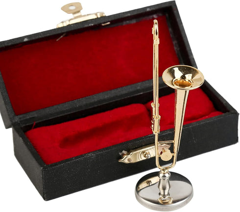 Dselvgvu (3.46"x0.75") Miniature Trombone with Stand and Case Brass Mini Musical Instrument Trombone Replica