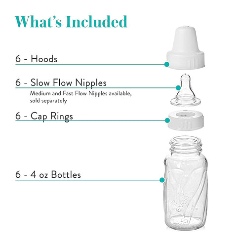 4 Oz, 6 Evenflo Feeding Classic Glass, Twist Bottles, Bottles.