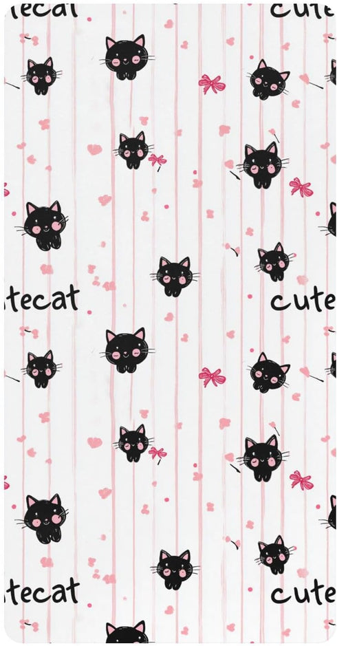 miaozhen Cotton Baby Crib Sheets Soft Stretchy Cute Animal Black Cat Handdrawn Crib