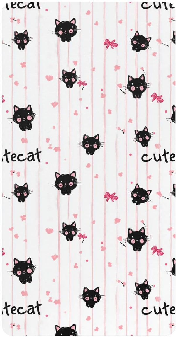 miaozhen Cotton Baby Crib Sheets Soft Stretchy Cute Animal Black Cat Handdrawn Crib