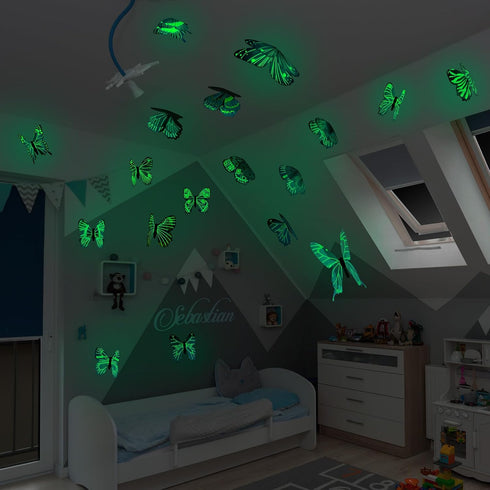 48 Pieces Glow in The Dark Butterflies - 3D Butterfly Decal Sticker Wall Decor for Room Nursery Living Room