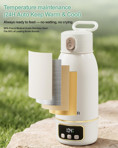 17 OZ Portable Bottle Warmer for Travel, Fast Baby Bottle Warmer Portable with Precise Temperature Control, Milk