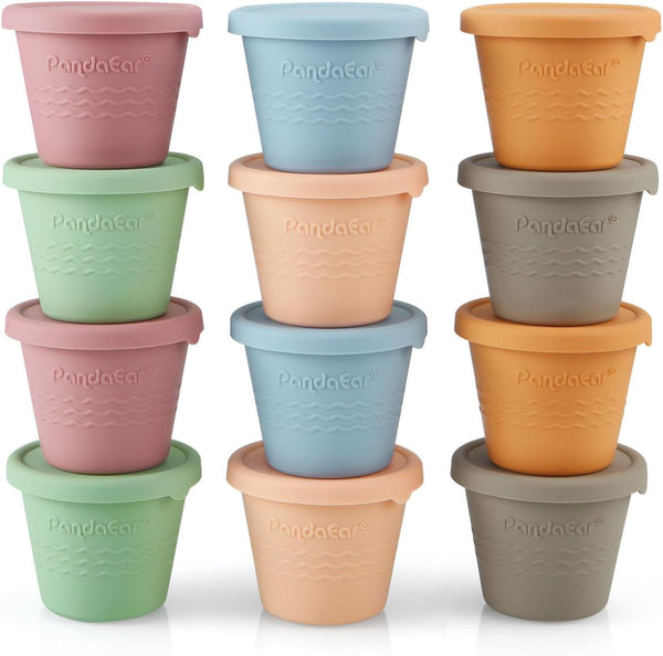PandaEar 12 Pack Silicone Baby Food Storage Containers, 4 oz Reusable Snack Containers with Airtight Lids, Microwave &