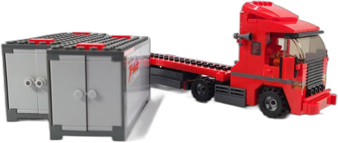 General Jim's Mighty Red Hauler - Double Van Container Semi-Truck Building Blocks Set, 345 Pieces